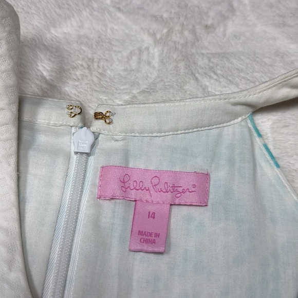 Lilly Pulitzer Pearl Halter Shift Dress Shorely Blue Pick Up Lines Cotton Sz 14 - Picture 8 of 9